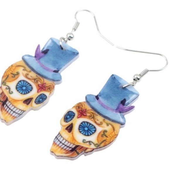 Skull Acrylic Earrings Halloween - Picture 3 of 3